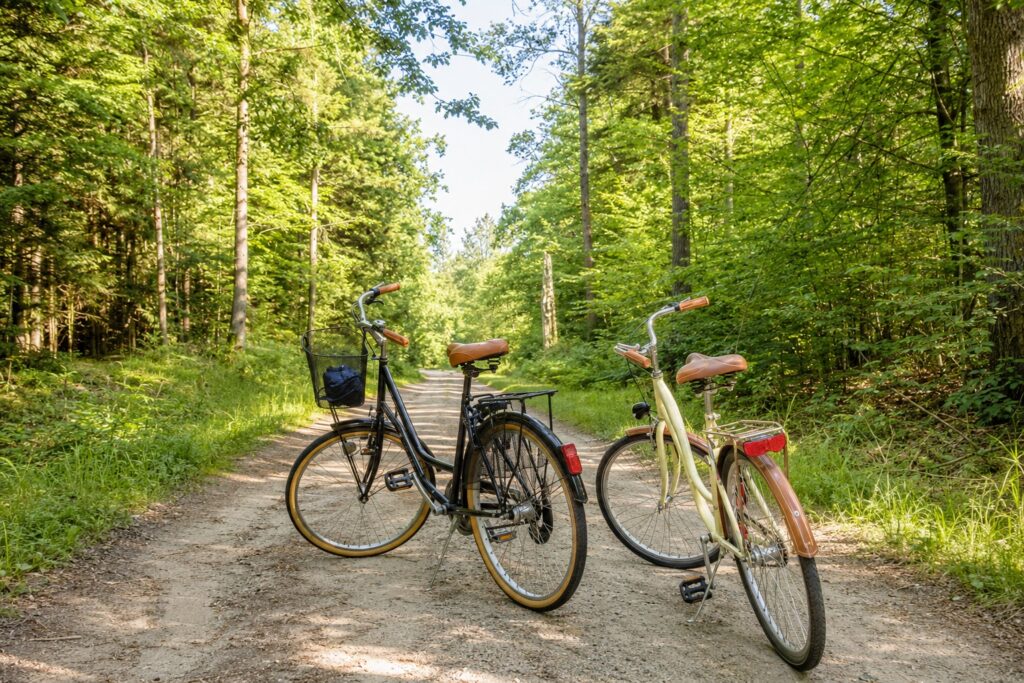 fietsen langs het bospad omgeving epe