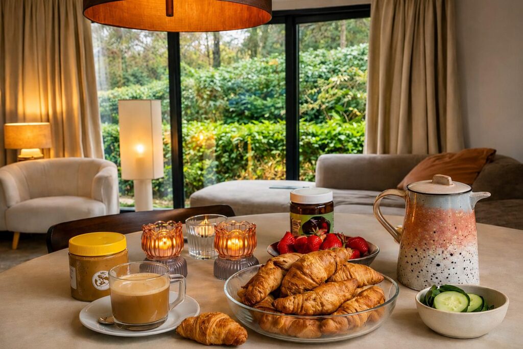 gezellig ontbijt met koffie en croissants tinyhouse pippa