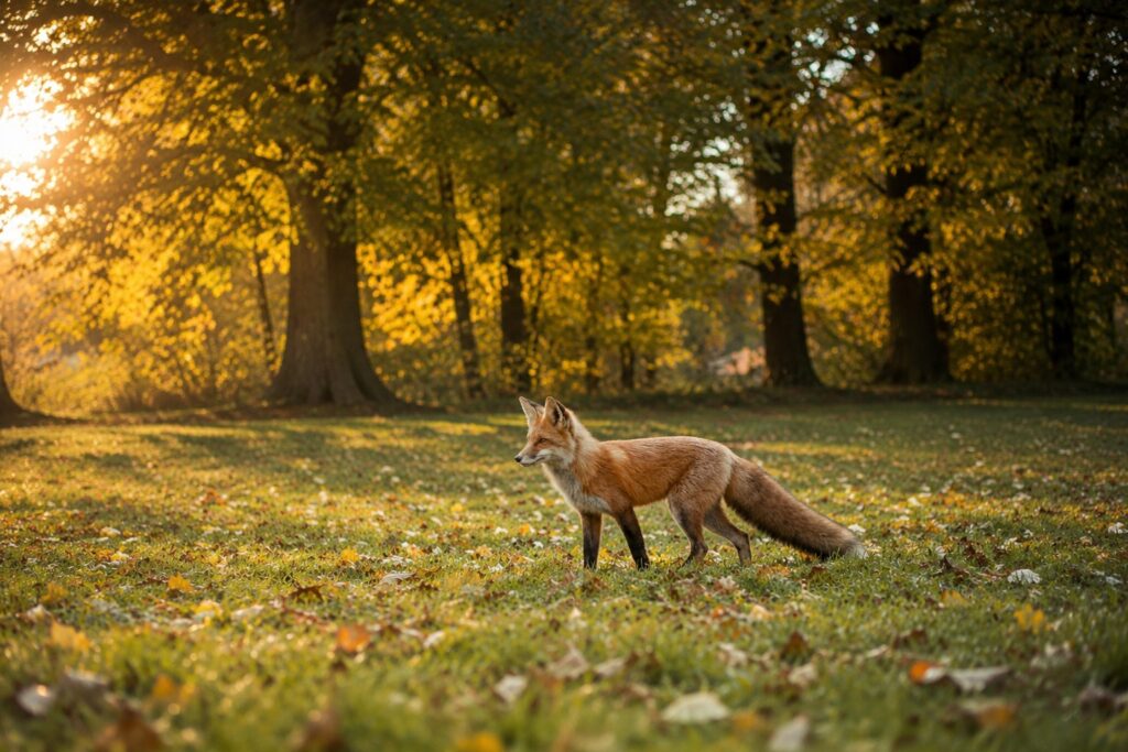 herfstzon met vos in het gras omgeving epe