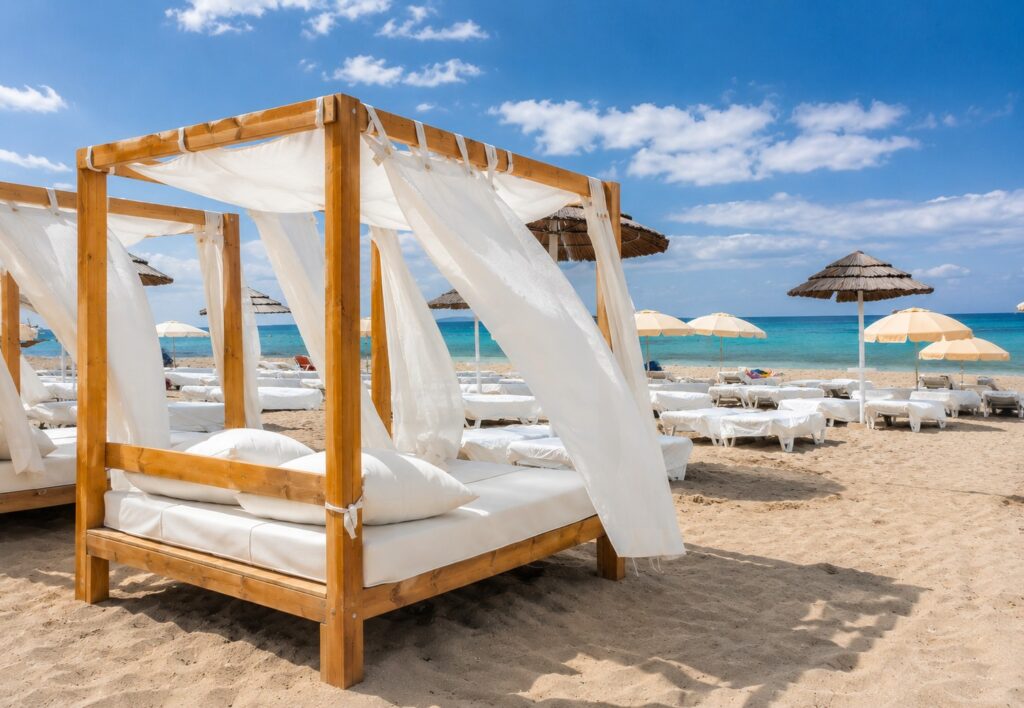 luxury beach cabana on the mediterranean coast