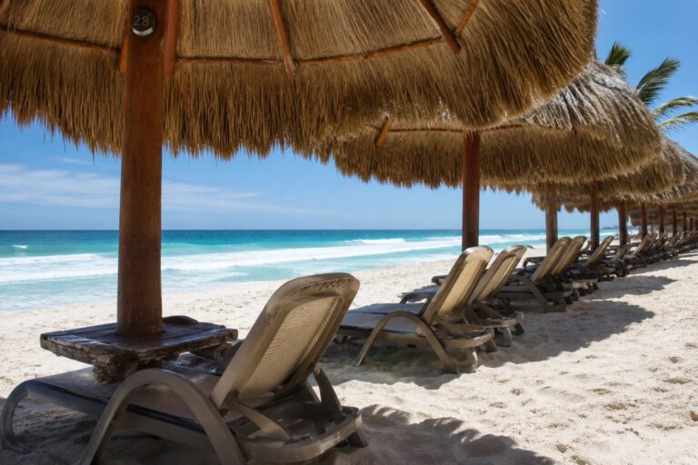 luxury beach loungers on the mediterranean sea