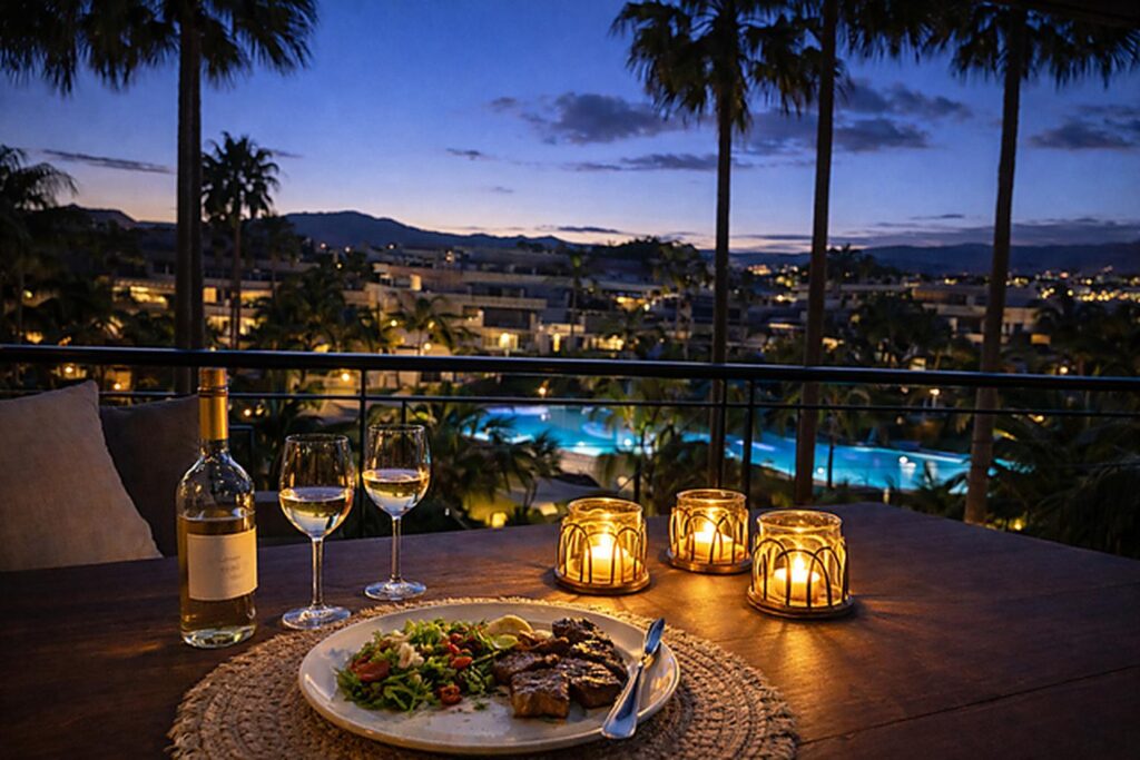 marbella apartment evening terrace dinner