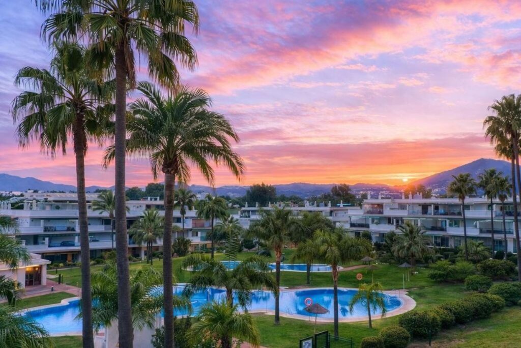 marbella apartment sunset pool view