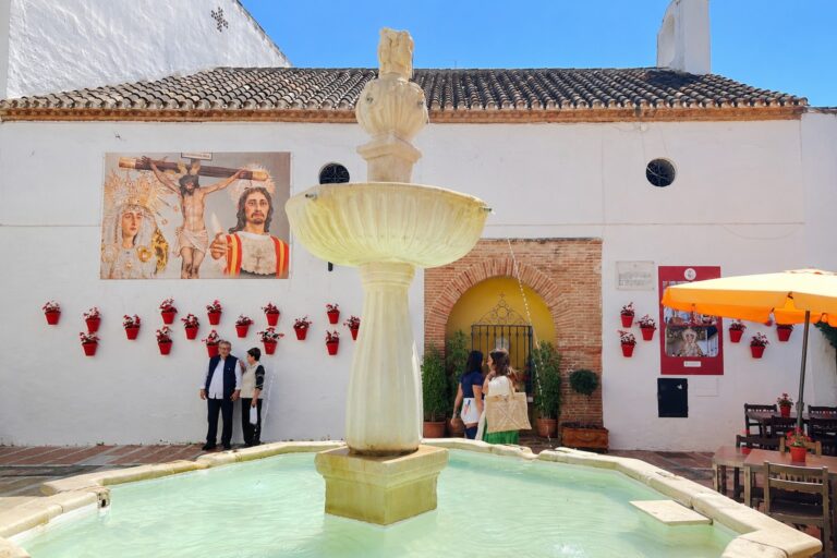 mediterranean courtyard with fountain in andalusia