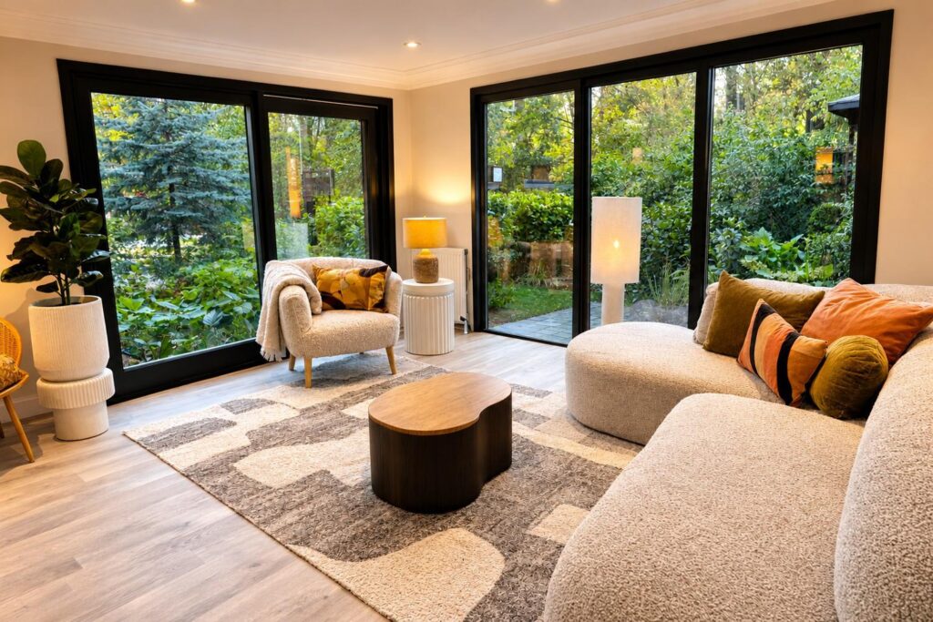 moderne woonkamer met tuinzicht tinyhouse pippa