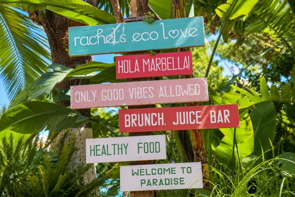 tropical welcome sign in marbella spain