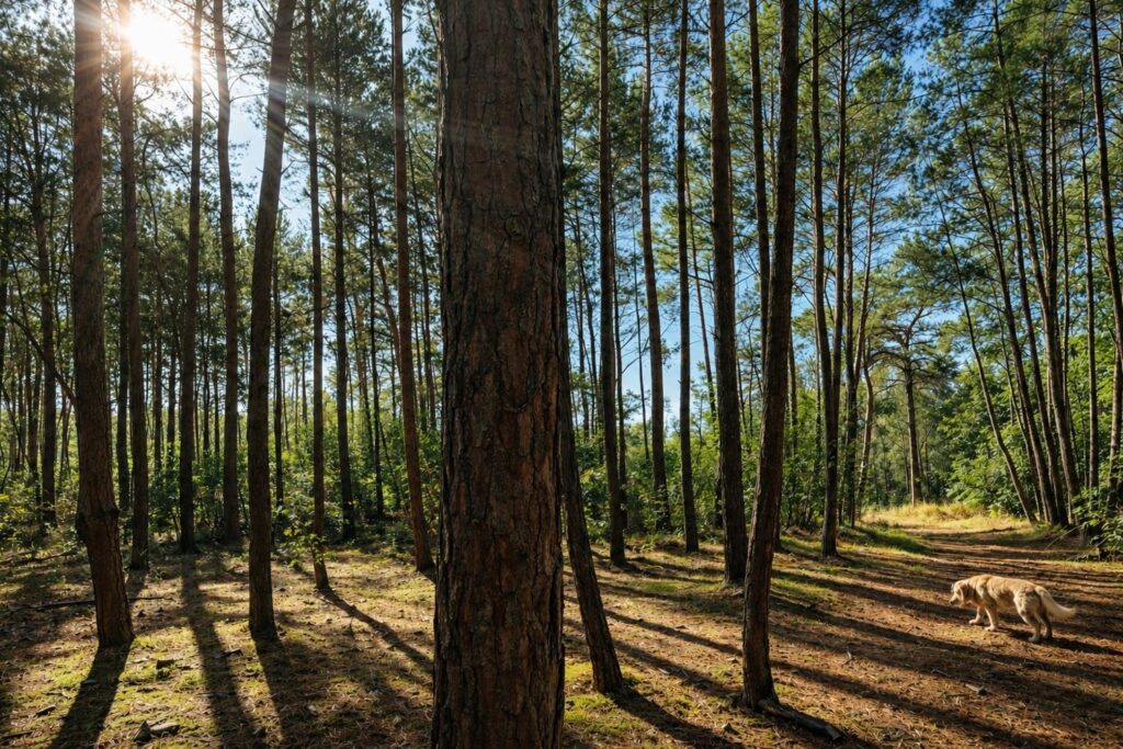 zonovergoten bos met hond doornspijk