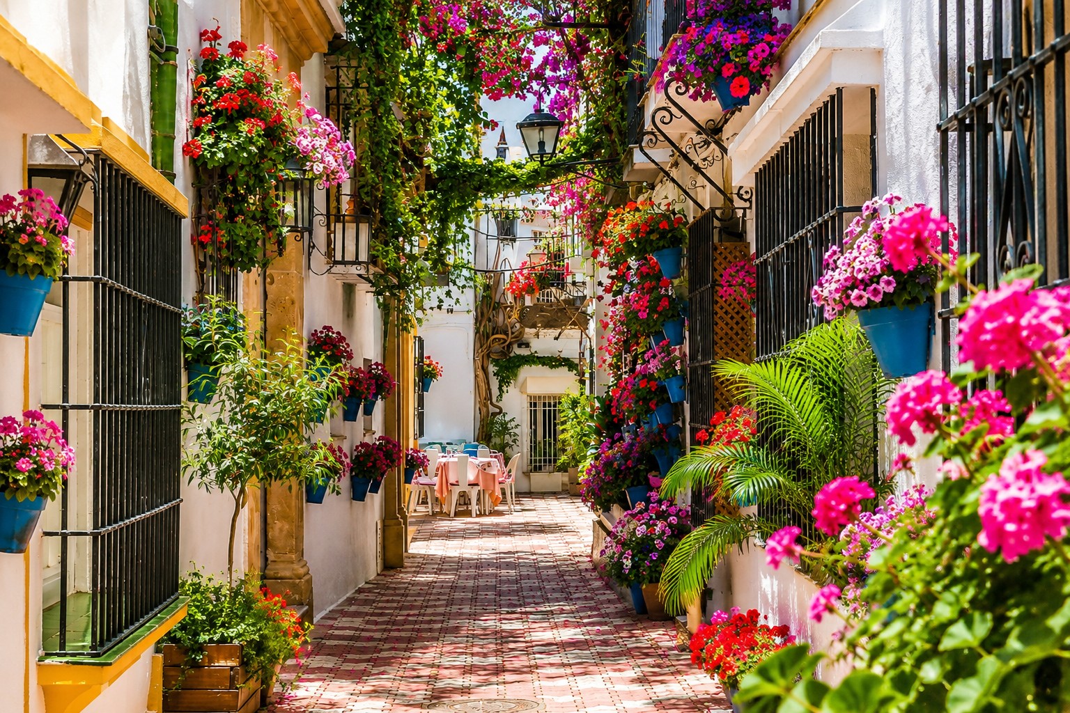 Marbella Old Town met bloemen en witte huizen