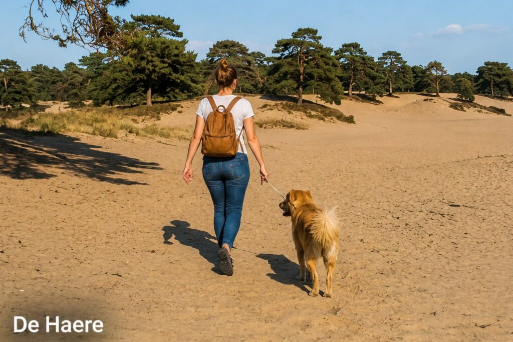 Wandelen met een hond door de zandduinen van De Haere