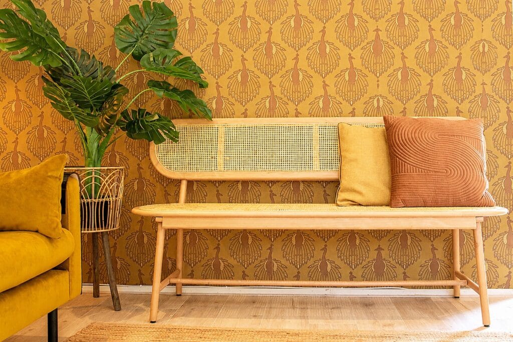 gezellige boho woonkamer met planten