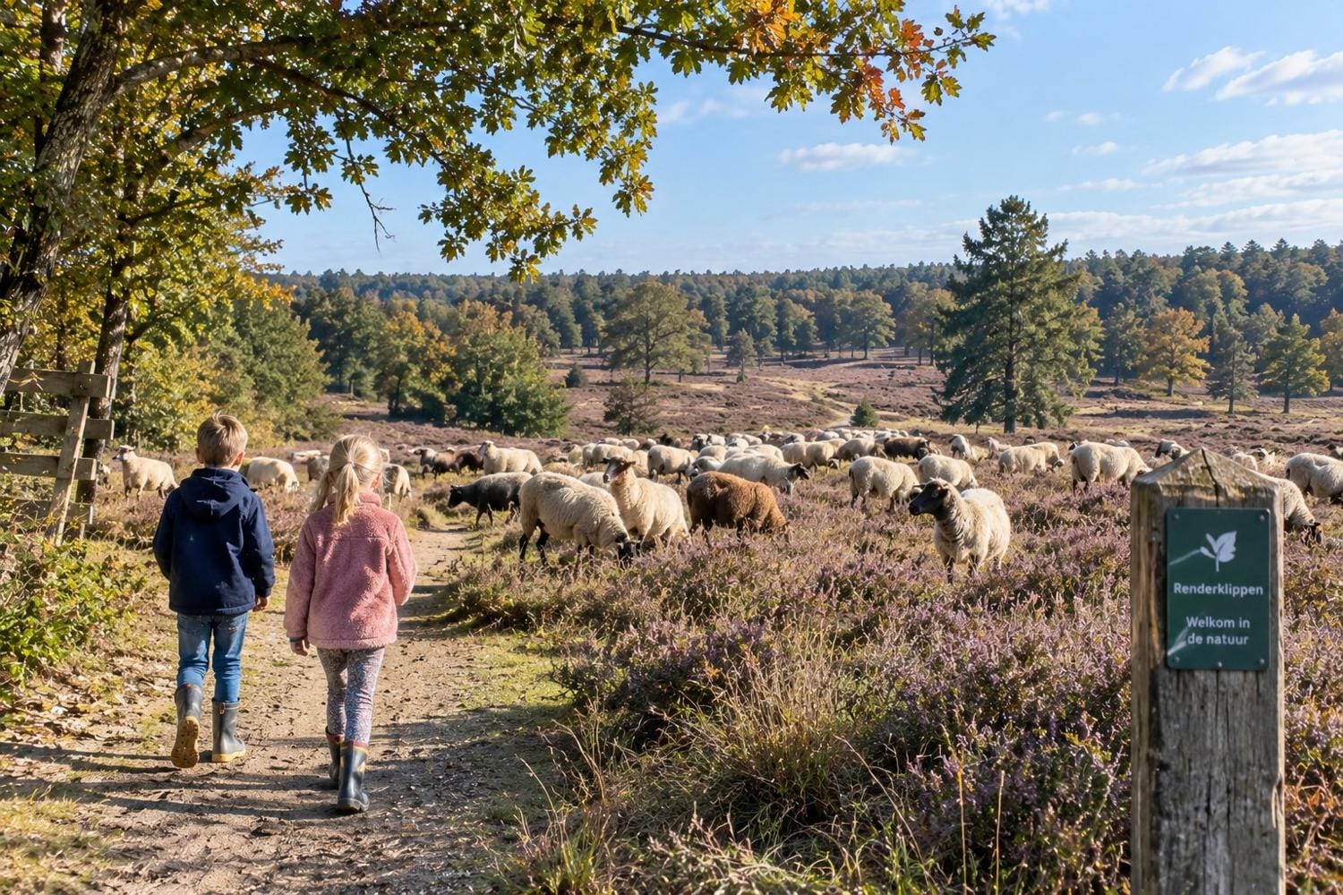 Kinderen bij de schaapskudde op de Renderklippen
