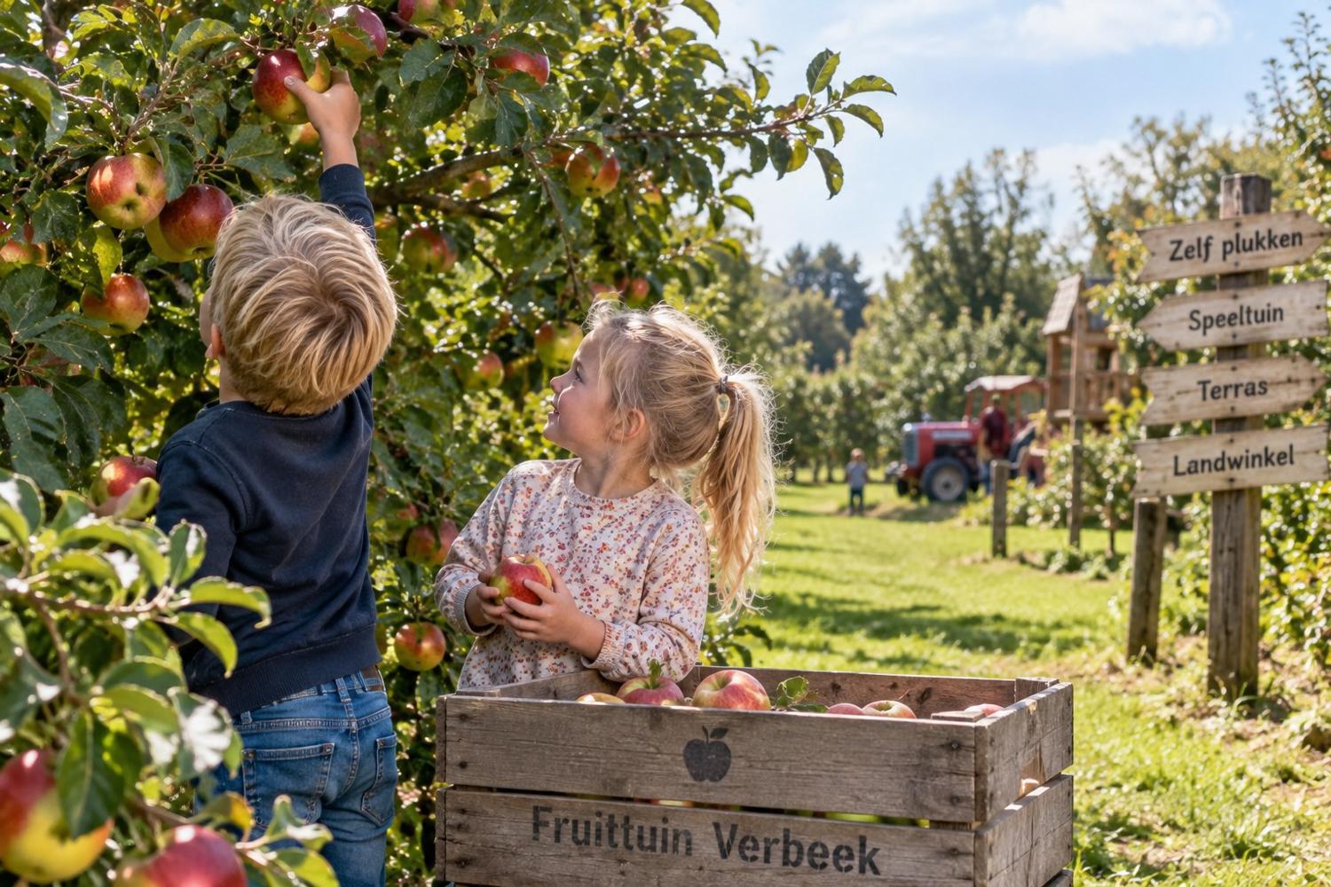 Kinderen plukken fruit bij Fruittuin Verbeek
