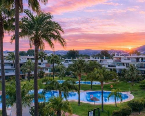 Sunset from terrace in Marbella apartment