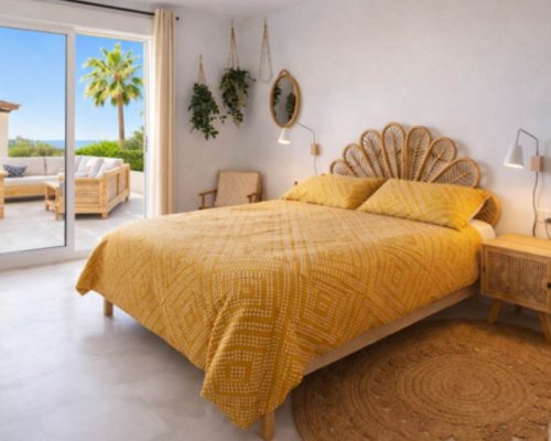 Stylish bedroom with acces to terrace in Marbella apartment